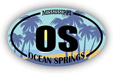 OS Ocean Springs מיסיסיפי | מדבקות ציון דרך בחוף | אוקיינוס, ים, אגם, חול, גלישה, לוח ההנעה | מושלם למכוניות,